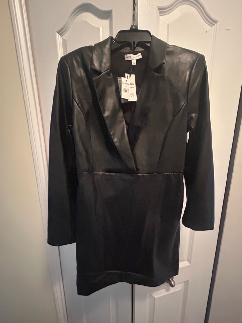 Express x negin mirsalehi Black Faux Leather Long Sleeve Dress